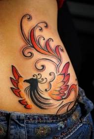 Vrouwelijke taille gekleurd mooi Phoenix tattoo-patroon
