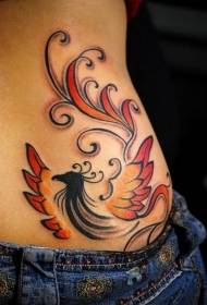 Modello di tatuaggio fenice bella colorato in vita femminile