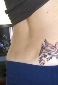 Waist cute bird twig tattoo pattern