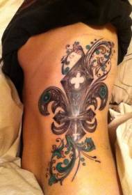 Female waist side color big tail tattoo pattern