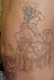 Pirat og trofæ sort linje tatoveringsmønster