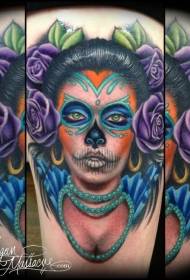 Shoulder color mexican traditional female tattoo pattern