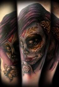 Mexican traditional colorful woman portrait butterfly tattoo pattern