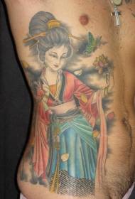 Geisha laterale in vita con motivo tatuaggio floreale