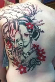 Bahu belakang sekolah baru berwarna-warni geisha topeng tato