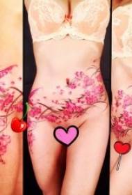 Tatuointikuvio kukka sopii naiselle kauniilla värillisillä pienillä kukkatatuointikuvioilla
