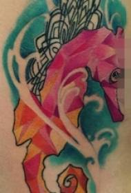 Girl's back color animal hippocampus tattoo pictures