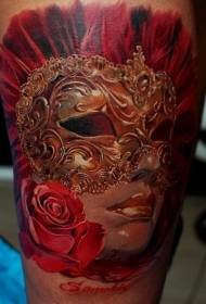 Чудова красивий колір жінка маска троянди лист татуювання візерунок