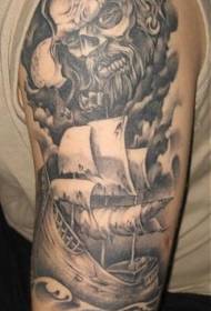 Model de tatuaj al navei pirat negru cu umeri
