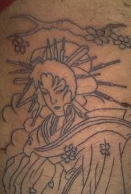Japonè modèl tatoo geisha ak janm enkonplè