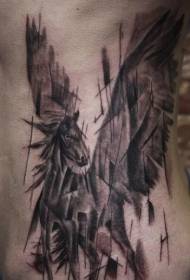 Modello tatuaggio cavallo alato marrone lato vita