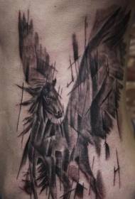 Motif de tatouage de cheval ailé brun à la taille