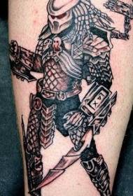 Batalo Samurai nigra griza stilo tatuaje ŝablono