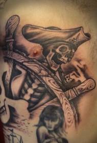Bryst tatoveringsmønster med svart brun pirat lekter