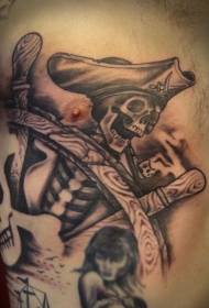 Chest black brown pirate barge tattoo pattern