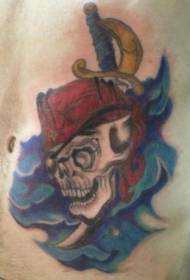Pilvo spalvos piratų kaukolės ir jūros tatuiruotės raštas
