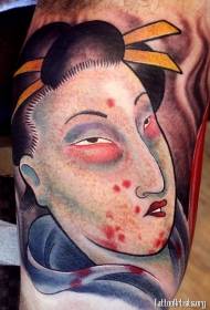 Azijietiško stiliaus kruvinos geišos portreto tatuiruotės modelis