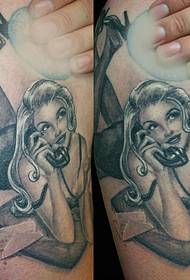 Black and white vintage style seductive woman tattoo pattern