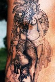 Aztec vegter en naakte vrou tattoo patroon