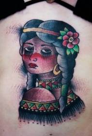 Atgal seno stiliaus spalvingą Indijos moters tatuiruotę