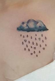 Pintu bocah wadon nganggo pola tato hujan udan hujan ijo cilik lan abu-abu