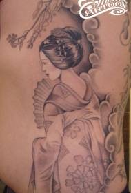 Patrón de tatuaje de geisha asiática acanalada lateral