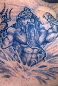 Motif de tatouage dieu de mer et trident bleu