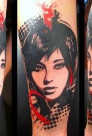 Braccio new school color donna ritratto tatuaggio modello