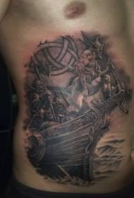 Lalaki Abdominal Viking Warrior Ship Tattoo Pattern