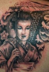 Skouderbrún leuke Japanske geisha tatoeaazjeplaat