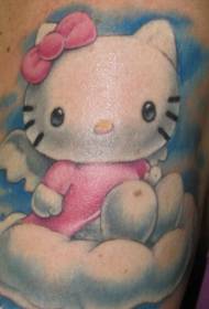 肩膀上的彩色逼真的Hello Kitty紋身圖案