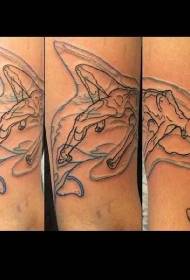 Línea azul tiburón y línea negra nadando patrón de tatuaje femenino