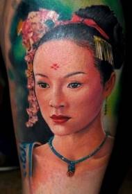 Gyönyörű akvarell reális gésa portré tetoválás minta