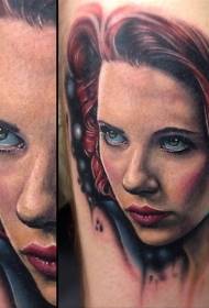 Realism style colorful woman portrait tattoo