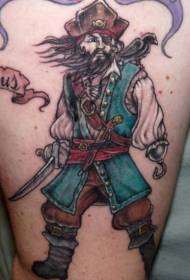 Leg color pirate captain tattoo pattern