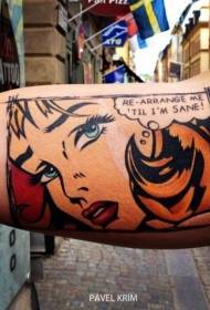 Kar képregény stílusú színes nő tetoválás minta