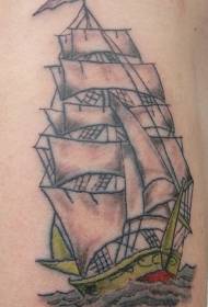 Motivo per tatuaggi a vela pirata di grandi dimensioni a colori sul fianco