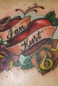 Kembang bali kembang berbentuk jantung kanthi gambar tato Inggris
