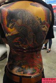 πίσω μοτίβο τατουάζ: σούπερ όμορφος πλήρης-πίσω χρώμα λύκος Τατουάζ μοτίβο εικόνα μπουτίκ