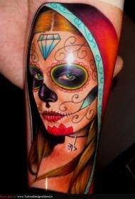 Arm color death goddess portrait tattoo pattern
