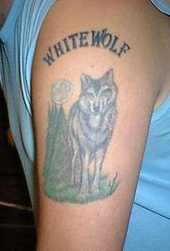 Patrón de tatuaje de lobo blanco de brazo