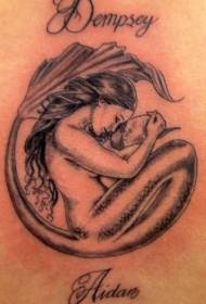 Sirena i djeca slova crno sivi uzorak tetovaža