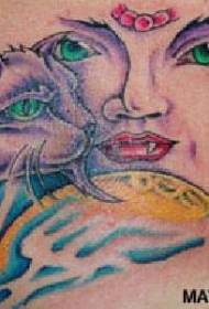Modello di tatuaggio spettrale di gatto e ragazza di colore