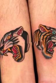 oldschool geel-rood toon tijger hoofd tattoo patroon