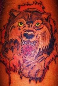 Dühös Farkas fej tetoválás minta a férfi lábak
