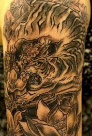 Patrón de tatuaje negro tigre y flor