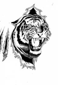 svartgrå skiss som visar kreativt dominerande tiger-tatueringsmanuskript