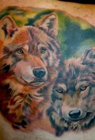 Fermoso patrón de tatuaxe de lobo colorido na parte traseira