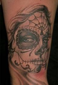 Leg gray sad death girl tattoo pattern