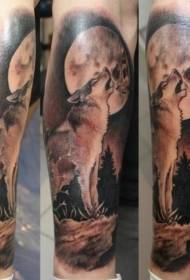 Kar fekete szürke stílusú farkas hold tetoválás mintával